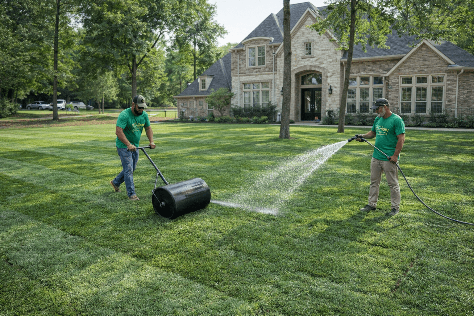 New sod grass landscaping setup