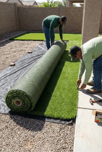 Artificial turf laying and cutting process