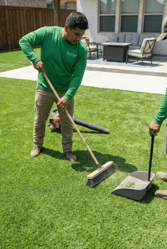 Artificial turf installation final cleanup