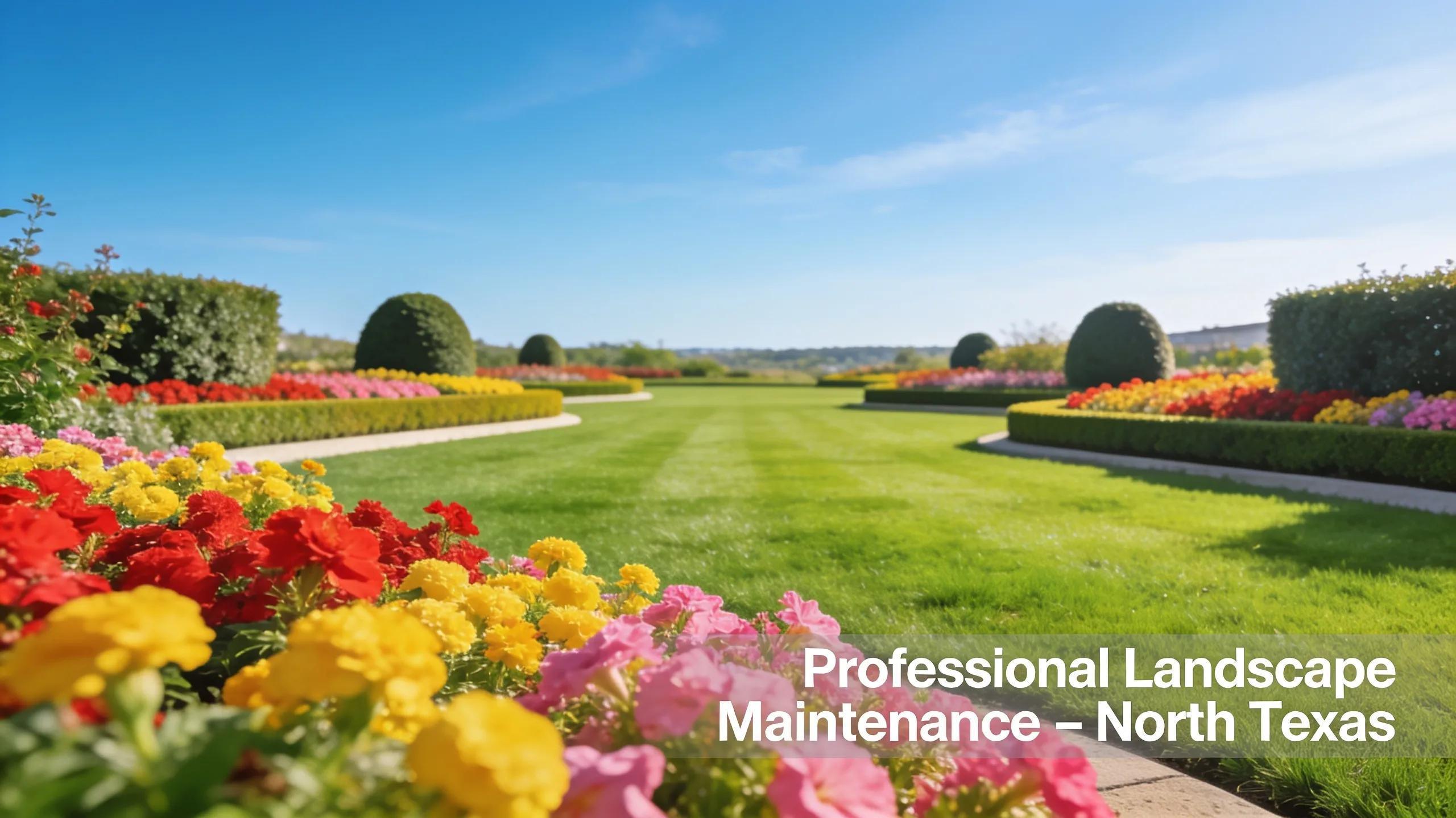 Vibrant commercial landscape showing lush greenery and colorful flower beds